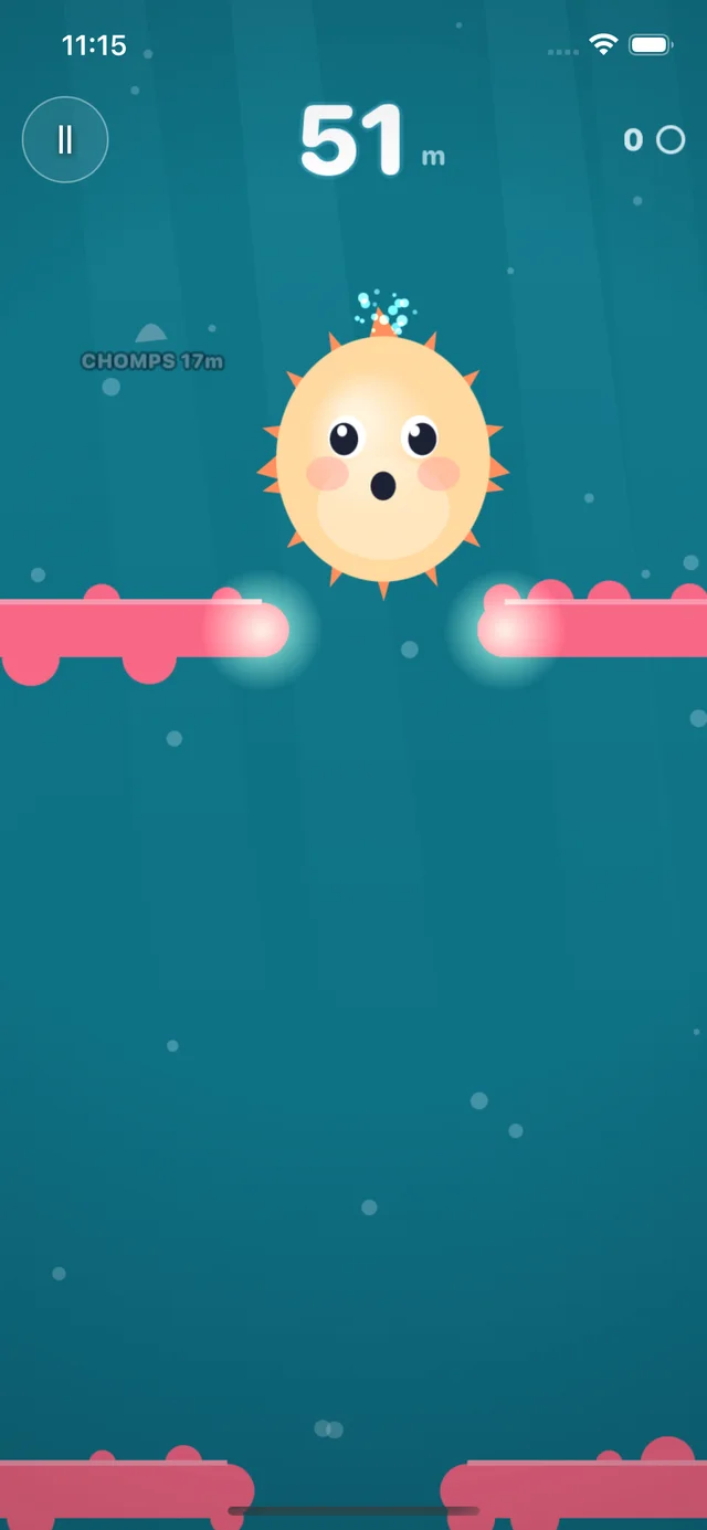 Squeezy Fish gameplay: a pufferfish swimming through an underwater reef